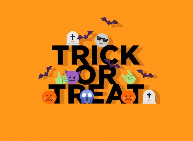 Abstract funny flat style halloween trick or treat emoji