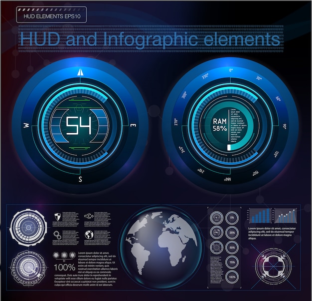 추상 미래 hud 미래의 블루 가상 infographic입니다.