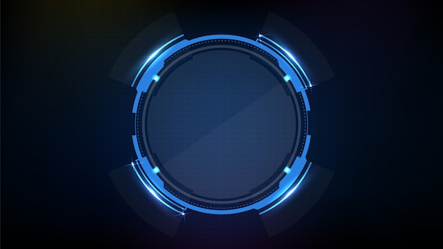 Abstract futuristic background of blue circle round glowing technology sci fi frame. hud ui