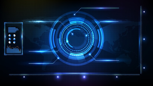 Abstract futuristic background of blue circle round glowing technology sci fi frame. hud ui