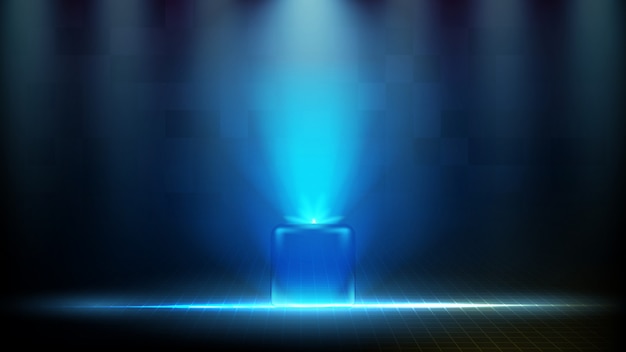 Abstract futuristic background of blue glowing square technology hologram