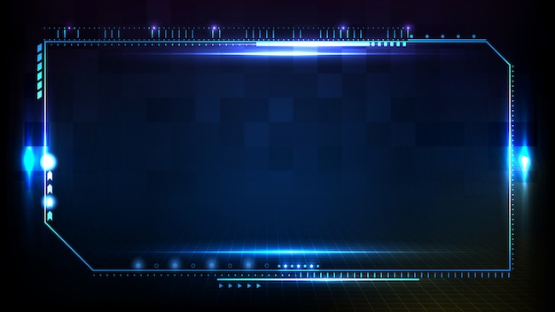 Abstract futuristic background of blue glowing technology sci fi frame hud ui