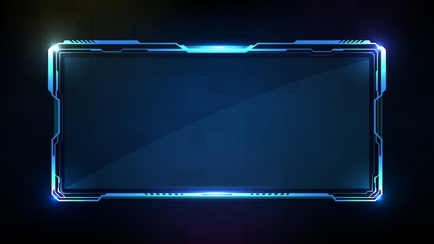 Abstract futuristic background of blue glowing technology sci fi frame hud ui