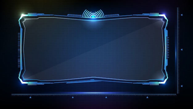 抽象的な未来的な背景。青い光る技術sci fiフレームhud ui