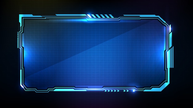 Abstract futuristic background of blue glowing technology sci fi frame hud ui