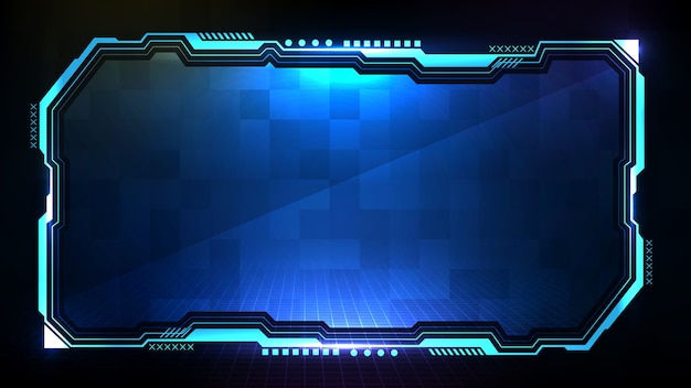 Abstract futuristic background of blue glowing technology sci fi frame hud ui