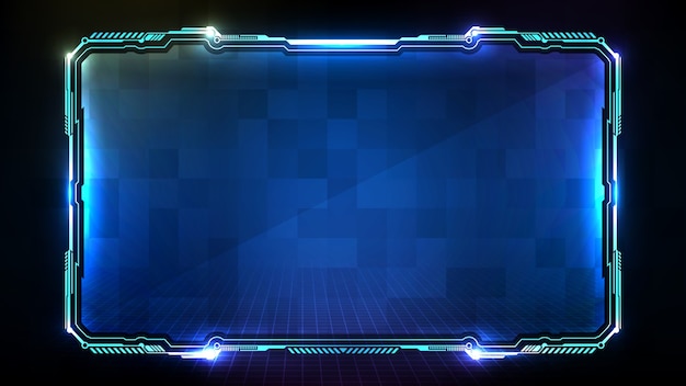 Abstract futuristic background of blue glowing technology sci fi frame hud ui