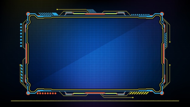 Vector abstract futuristic background of blue glowing technology sci fi frame hud ui