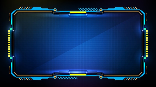 Abstract futuristic background of blue glowing technology sci fi frame hud ui