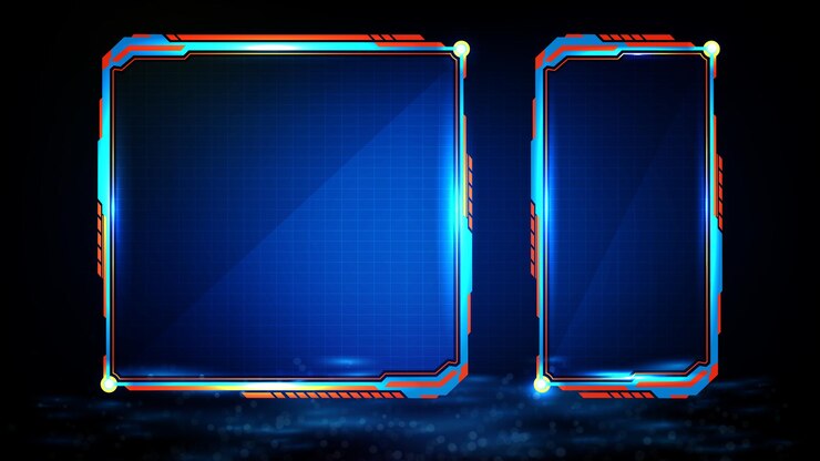 Vector abstract futuristic background of blue glowing technology sci fi frame hud ui