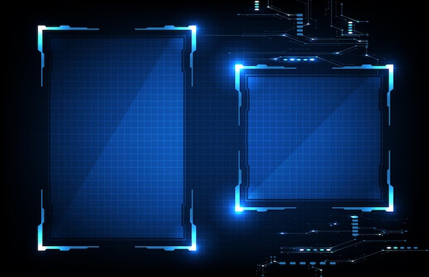 Abstract futuristic background of blue glowing technology sci fi frame hud ui