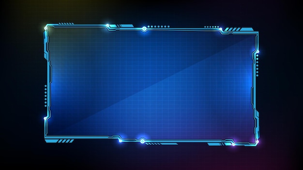 Abstract futuristic background of blue glowing technology sci fi frame hud ui