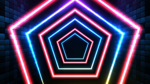 Vector abstract futuristic background of blue neon glowing hexagon shape and lighting spotlgiht stage background