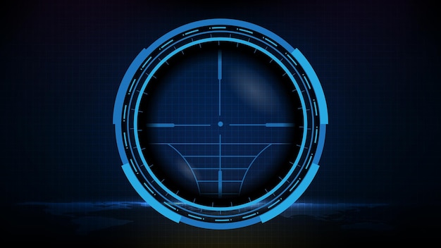 Abstract futuristic background of blue technology sniper sight with measurement marks ui hud display sniper longest range gun