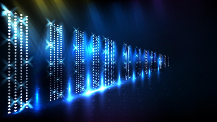 Vector abstract futuristic blue background of glowing stage with beautiful spotlight ray