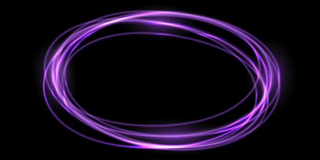 abstract futuristic circle glowing purple light lines with speed blur effect on black background