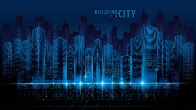 Abstract Futuristic City vector, Digital Cityscape background. transparent city landscape