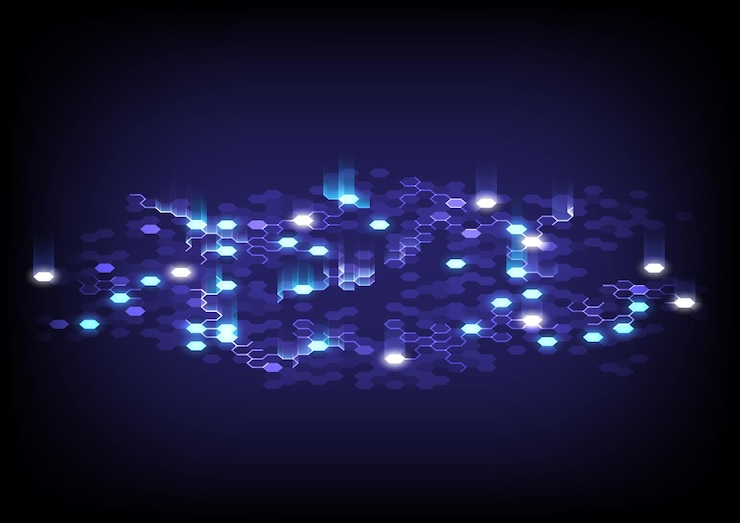 Vector abstract futuristic digital background technology for business science technology hologram and engineer artwork vector design element glowing hexagons interface hitech communication innovation