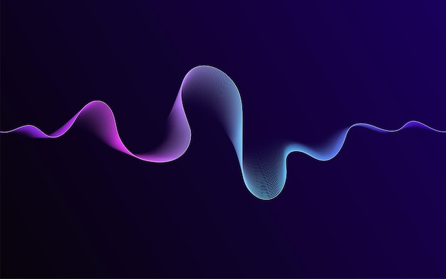 Neon wave sound vector background. Music soundwave design, purple light  elements isolated on dark backdrop. Radio frequency beat lines Stock Vector