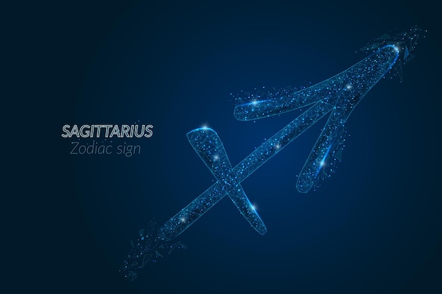 Abstract futuristic image of sagittarius zodiac sign Astrological horoscope characteristic Polygonal vector illustration looks like stars in the blask night sky in spase Digital low poly design