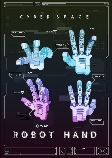 Vector abstract futuristic poster with robot hand. concept illustration with hud elements.