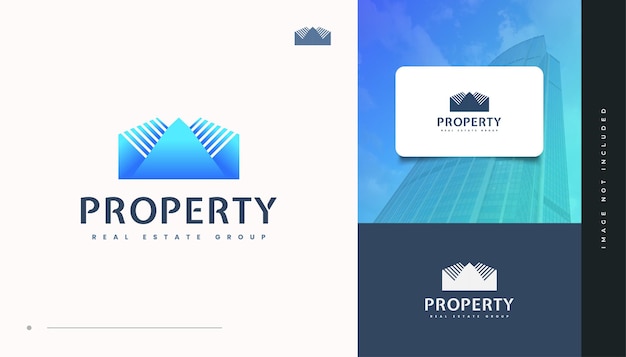 Abstract and Futuristic Real Estate Logo Design in Blue Gradient. Construction, Architecture or Building Logo Design