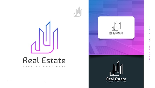 Design del logo immobiliare astratto e futuristico in stile linea colorata