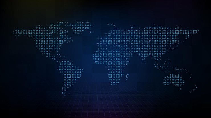 Vector abstract futuristic technology background of blue digital world map