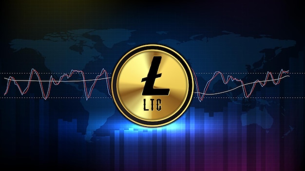 Ltc 라이트 코인 디지털 암호 화폐 및 확률 적 시장 그래프 볼륨 지표의 추상 미래 기술 배경