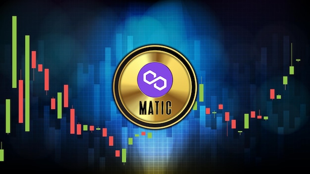 ポリゴン（MATIC）の抽象的な未来技術の背景価格グラフチャートコインデジタル暗号通貨