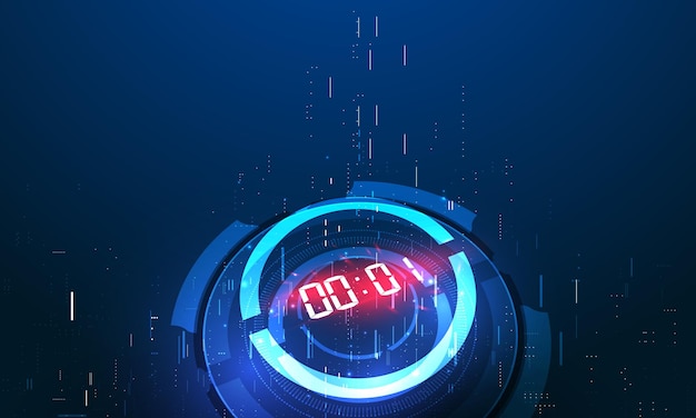 Priorità bassa astratta di tecnologia futuristica con il concetto del timer numerico digitale e il vettore di conto alla rovescia trasparente
