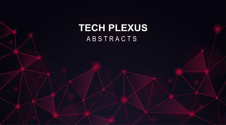 Abstract futuristic - technology molecules with polygonal shapes on a dark blue background.