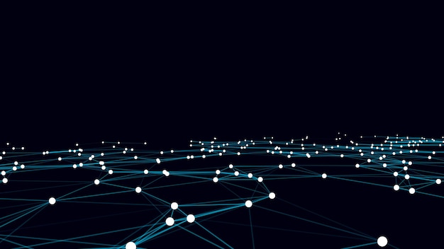 Abstract futuristic wave with moving dots and lines Flow of particles Vector cyber technology illustration