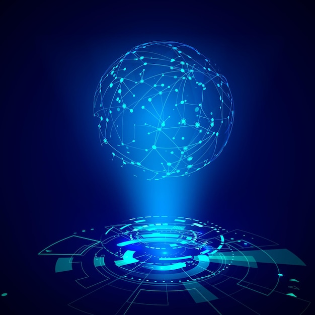 Abstract futuristisch object HUD-element. 3D-hologramweergave bestaat uit een bol van het wereldwijde net. Wetenschap en technologie illustratie. Vector
