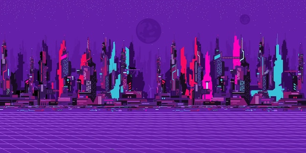 Abstract Futuristische Scifi Cyber Space City Landschap Vector Illustratie Achtergrond Template