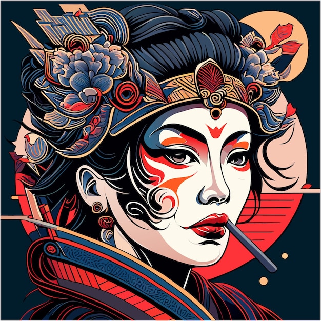 Premium Vector | Abstract geisha beauty ukiyoe inspired tattoo concept