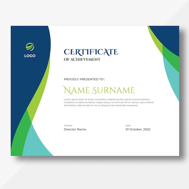 Vector abstract gekleurde blauwe en groene golven certificaat ontwerpsjabloon