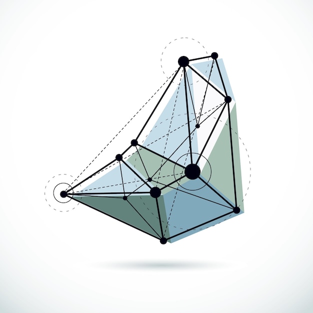 Abstract geometric 3d wireframe object, corporate technology vector illustration.