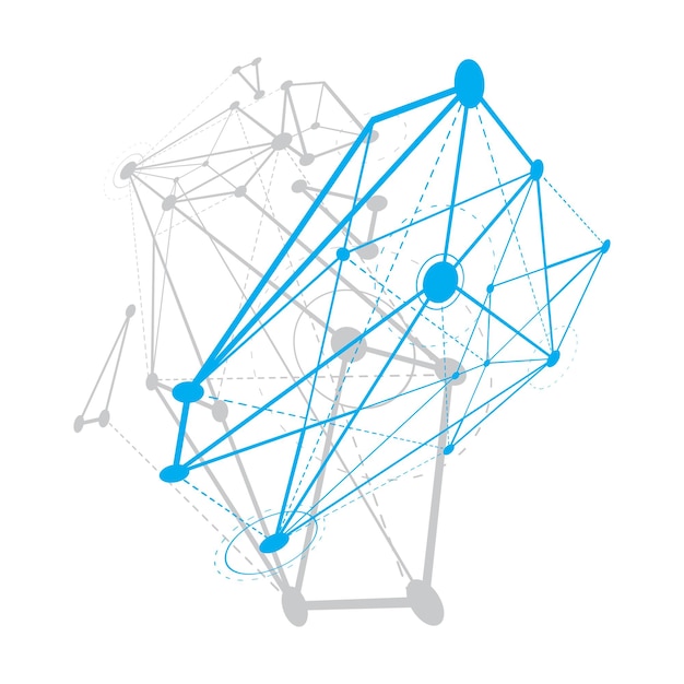 Вектор Абстрактный геометрический трехмерный каркасный объект, векторная иллюстрация цифровых технологий.
