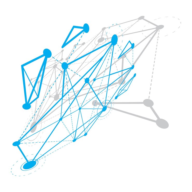 Vector abstract geometric 3d wireframe object, digital technology vector illustration.