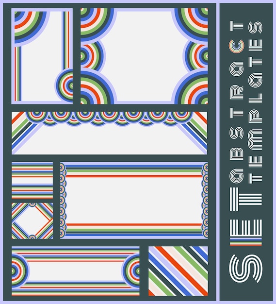 abstract geometric background semicircles and stripes set of templates banners disco arc ornament