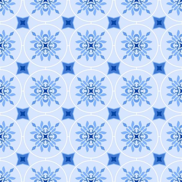 Vector abstract geometric in blue monochrome seamless pattern.