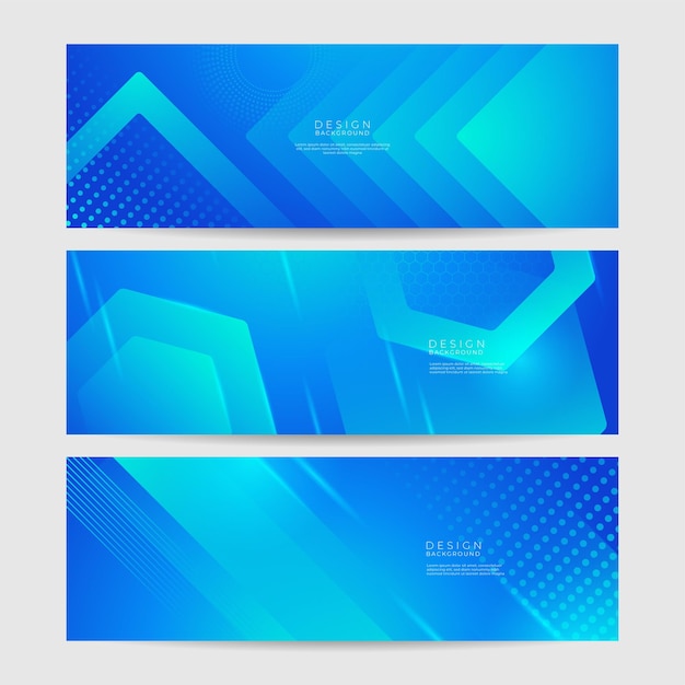 Abstract geometric blue wide background banner layout design Business presentation banner with blue geometric shape Blue abstract vector long banner Minimal background with copy space for text