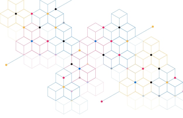 抽象的な幾何学的な箱のパターン ドットライン接続背景 現代技術