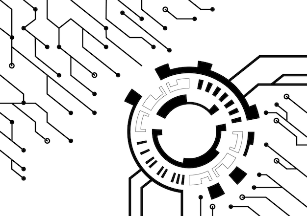 Vettore abstract geometric circuit board technology illustrazione vettoriale sullo sfondo in bianco e nero