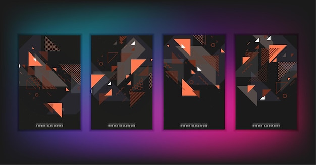 abstract geometric composition forms modern background with decorative triangles and patterns backdrop vector illustration set