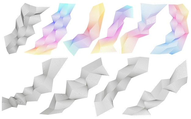 abstract geometric design elements set with gradient and black line shapes modern 3d wireframe forms for digital design data visualization technology backgrounds and creative minimal compositions