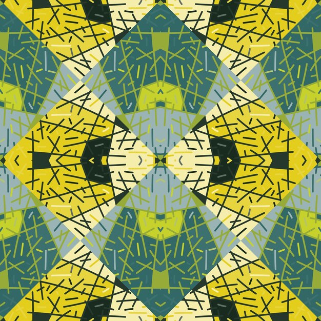 Абстрактная геометрическая этническая плитка Ручной рисунок племенных линий мозаичный винтажный орнамент