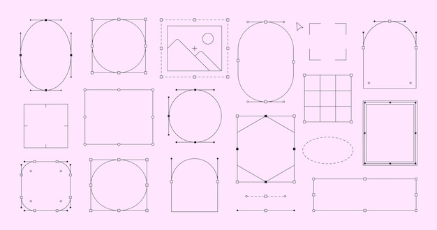 S 팝 스타일 Vaporwave에서 추상 기하학적 프레임 베 지어 곡선 세트 디자이너 작업 도구 그림