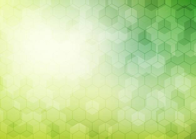 Abstract geometric hexagon pattern on green background with lighting. 